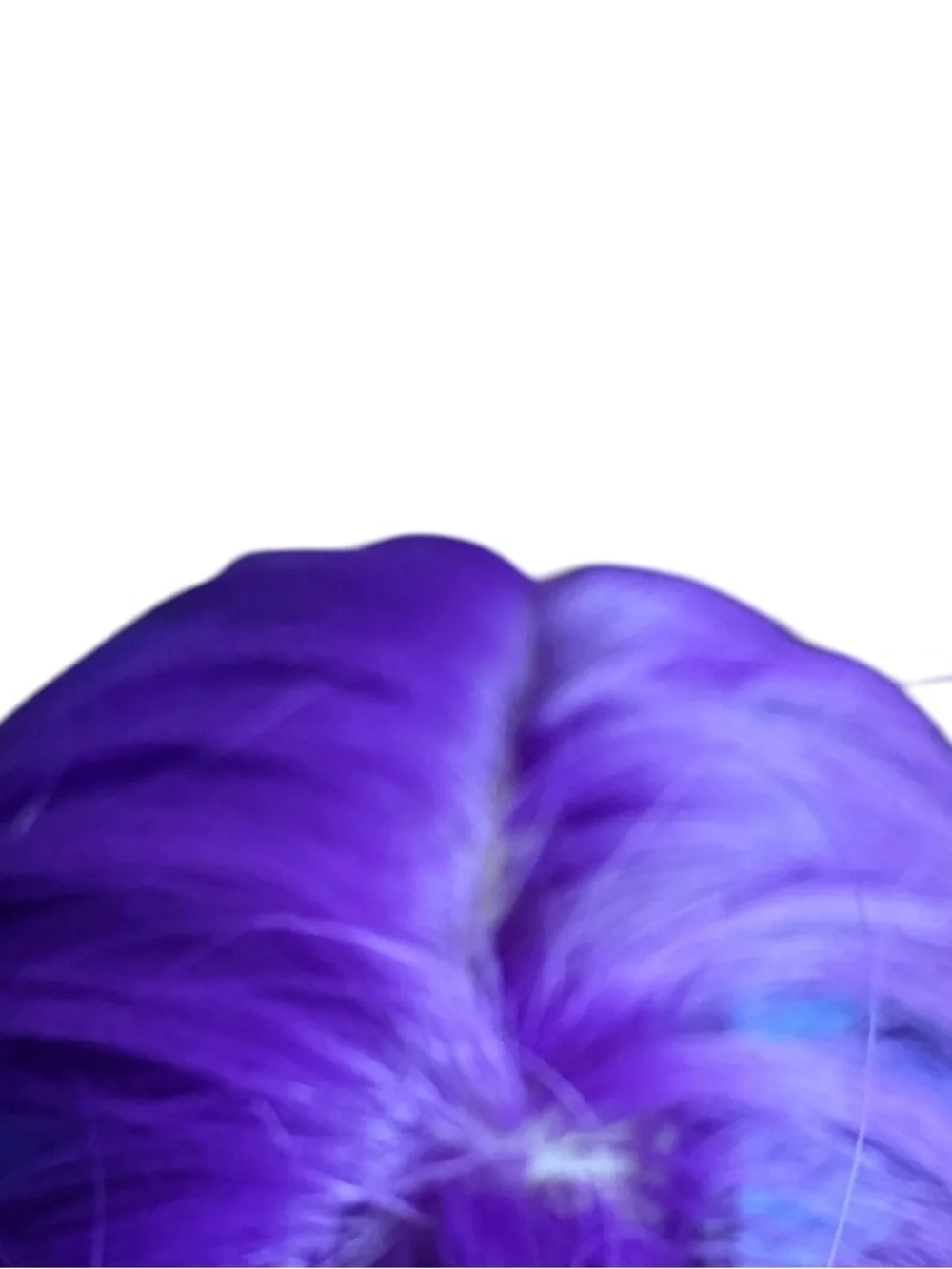 Purple synthetic long wig with blue highlights